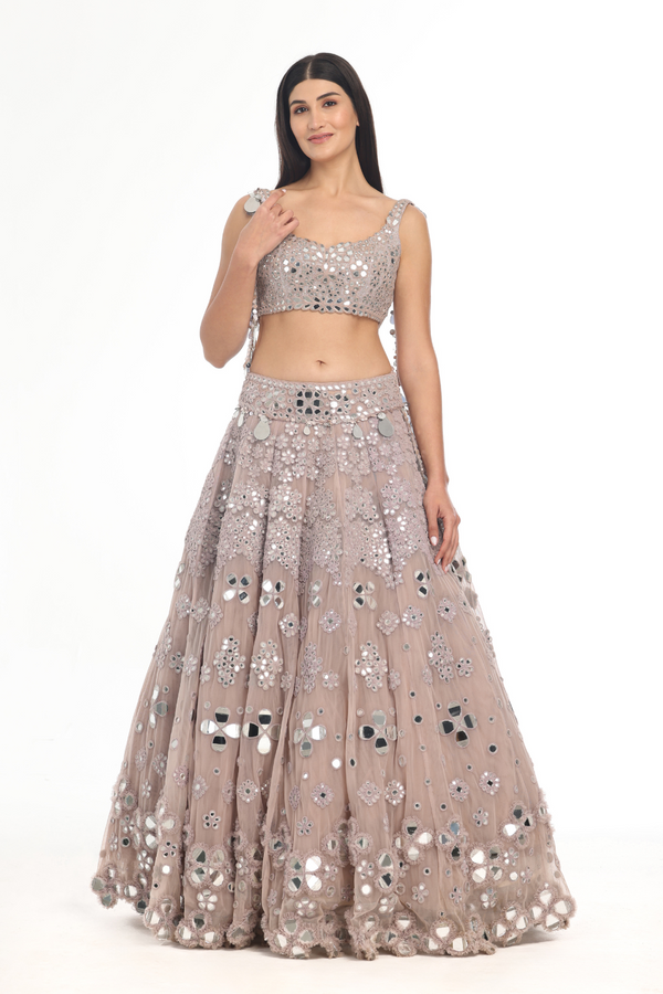 lilac heavy embellishment skirt top set