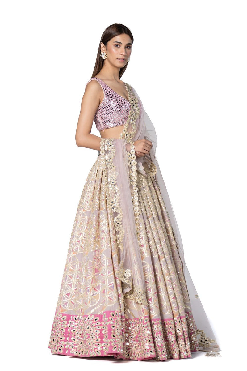 Hand Embroidered Blouse With Printed Lehenga