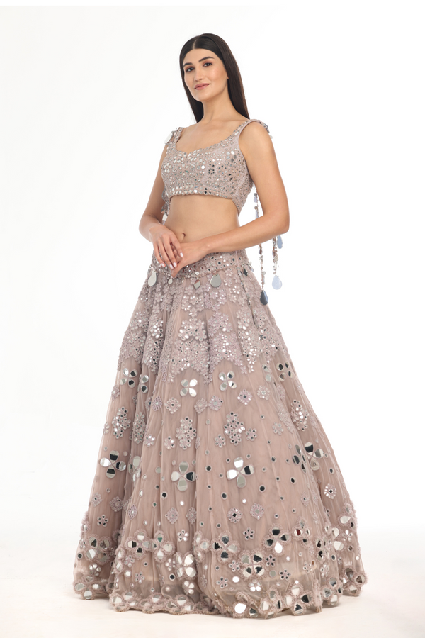 lilac heavy embellishment skirt top set