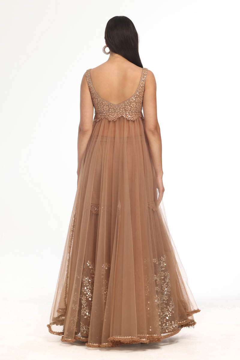 brown dress  with mirror embellished sharara