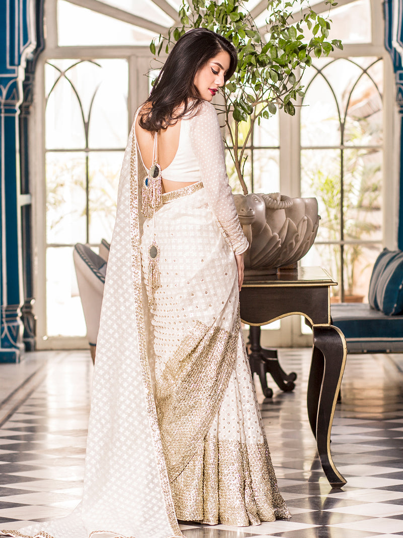Ivory Embellished Saree