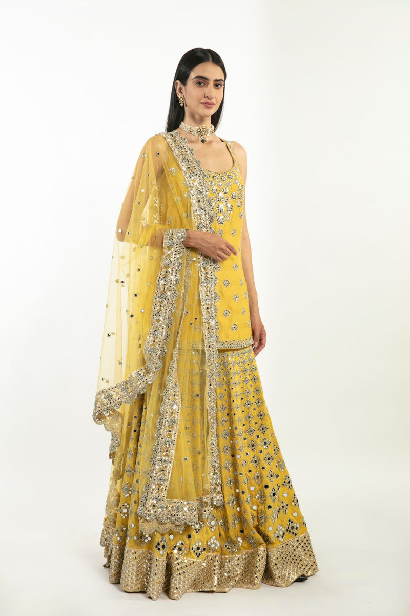 Yellow Mirror and Gota Embellished Sharara Set