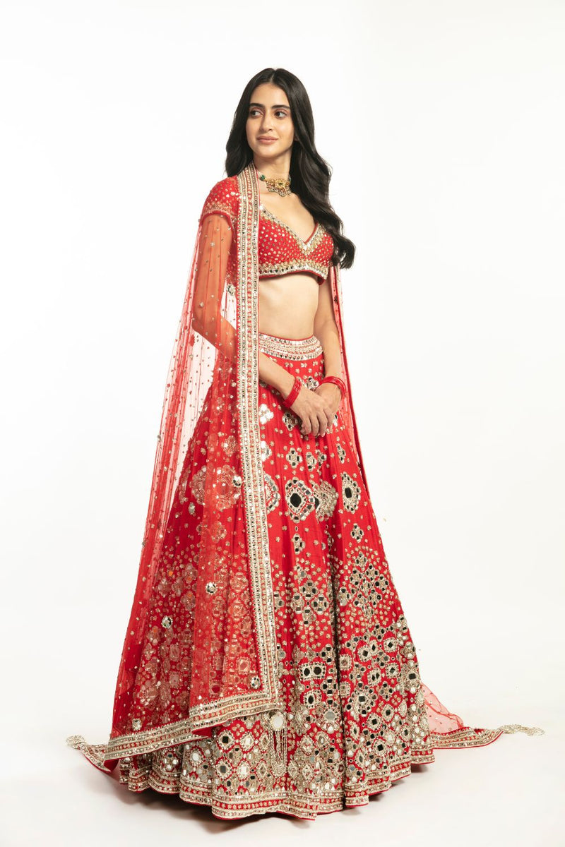 Begum Red Embellished Lehenga