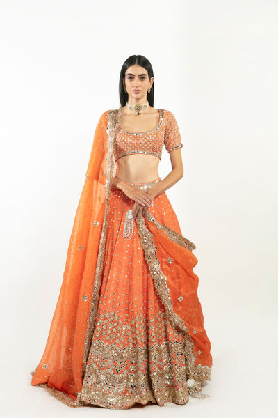 Kesar Orange Embellished Lehenga Set