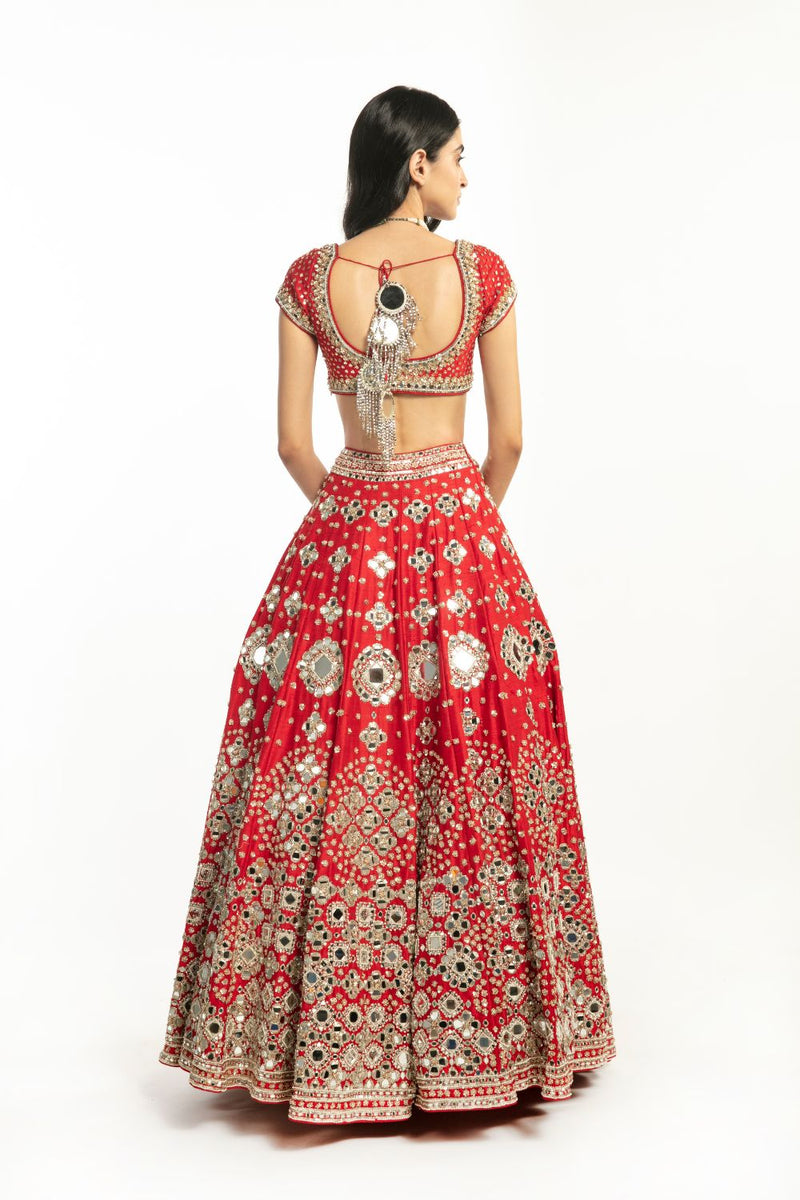 Begum Red Embellished Lehenga