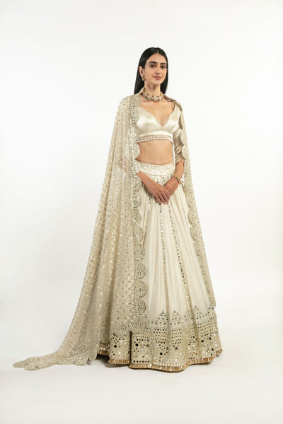 Ivory White Embellished Readymade Lehenga