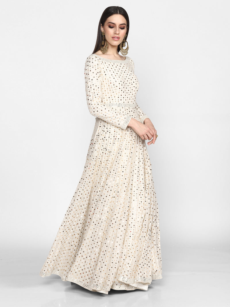 Off White Embroidered Anarkali with Dupatta