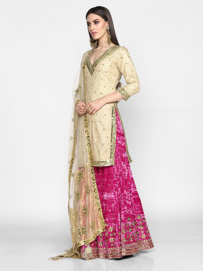 Beige and Pink Sharara Set with Dupatta