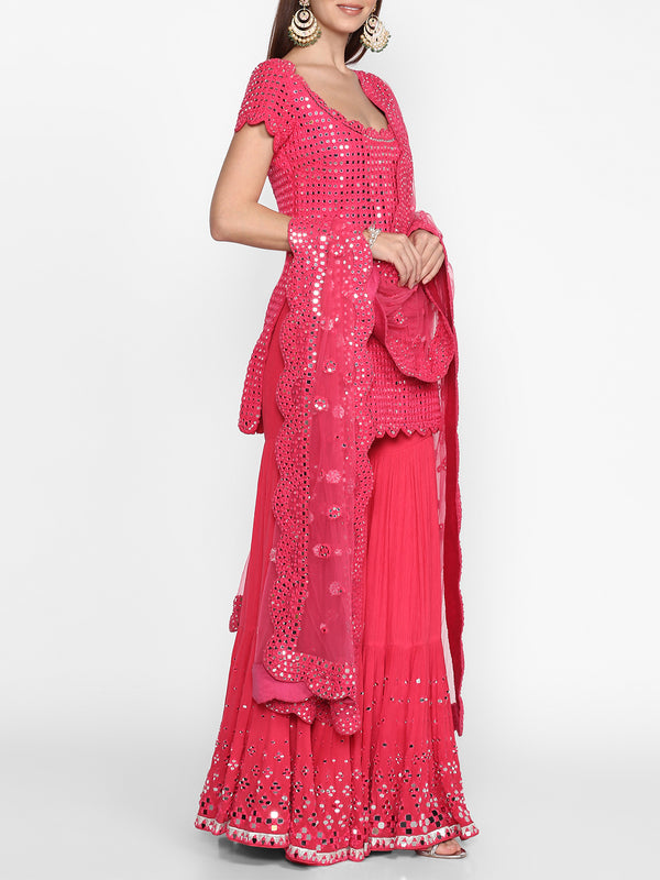 Hot Pink Embellished Sharara Set