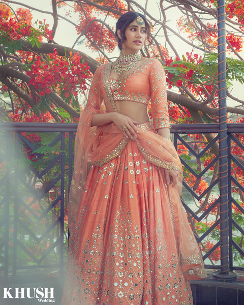 Orange embellished lehenga set AS SEEN ON Janhvi Kapoor