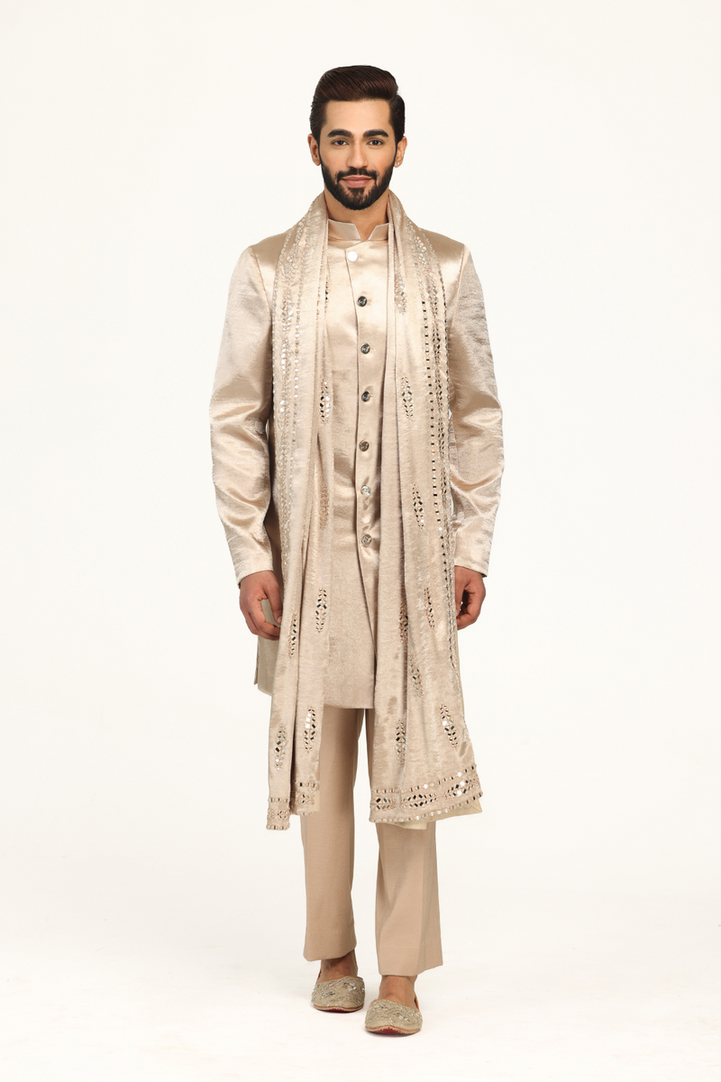 Rose sherwani with embellished stole