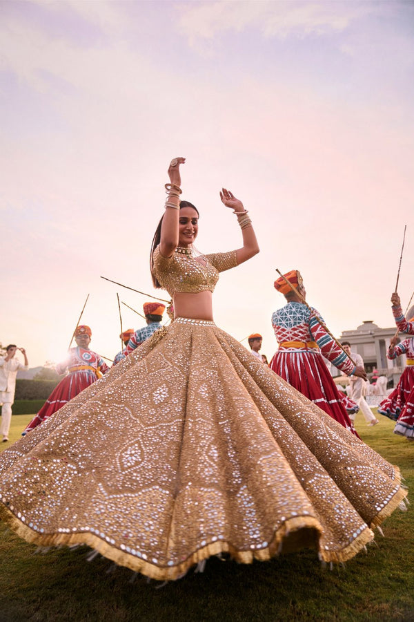 FLORAL MOTIF TISSUE LEHENGA SET