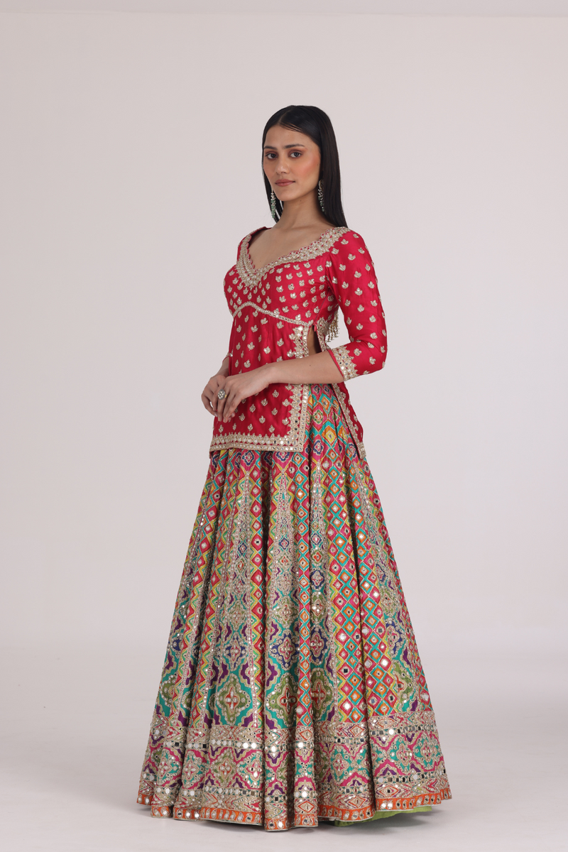 MULTICOLOUR BEGAM CHOLI LEHENGA SET