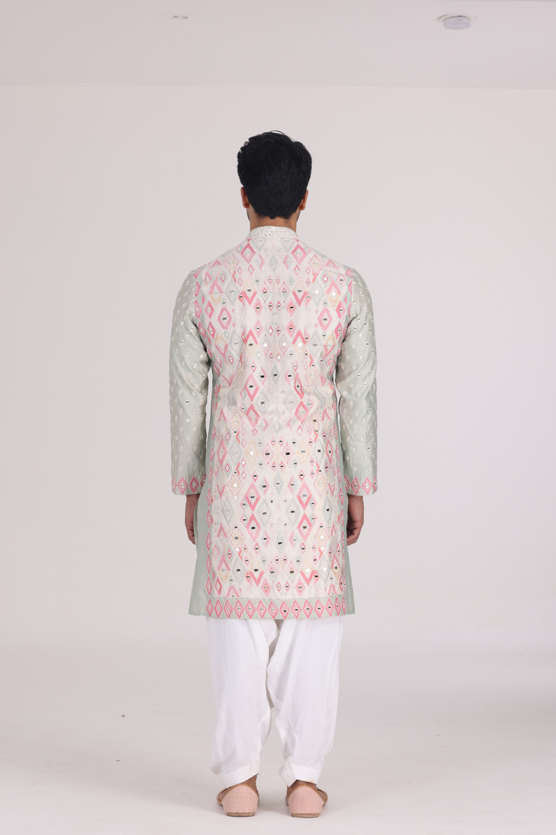 PEACH PEARL IVORY AQUA PRINTED KURTA