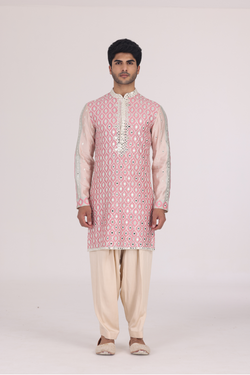 PEACH PEARL IVORY PRINTED KURTA