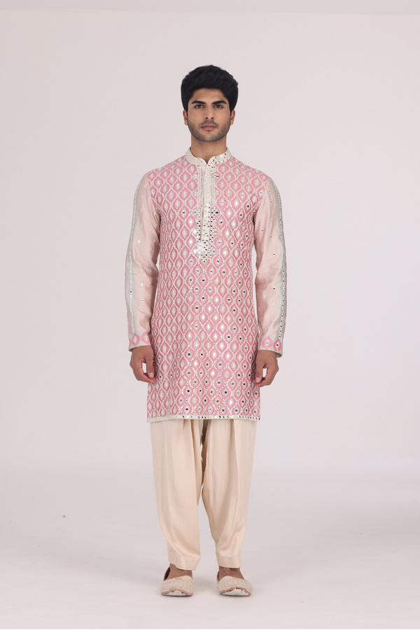 PEACH PEARL IVORY PRINTED KURTA