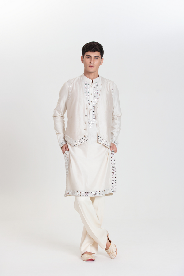 Ivory Waistcoat Bundi Set