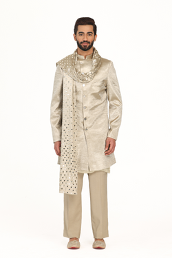 Gold sherwani with embellished stole