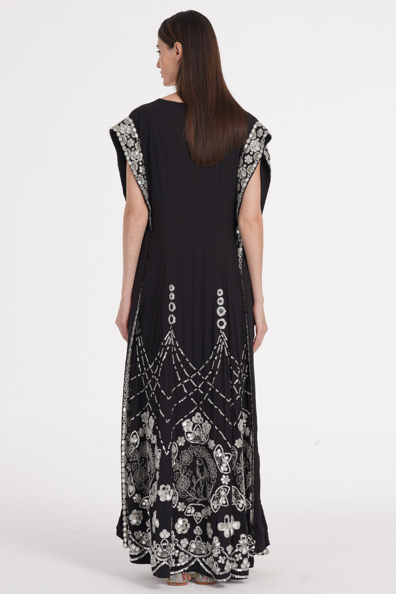 Charcoal black hand embroidered kaftan