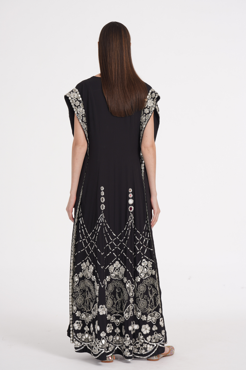 Charcoal black hand embroidered kaftan