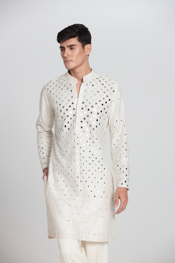 Ombre Mirror Ivory Kurta Set