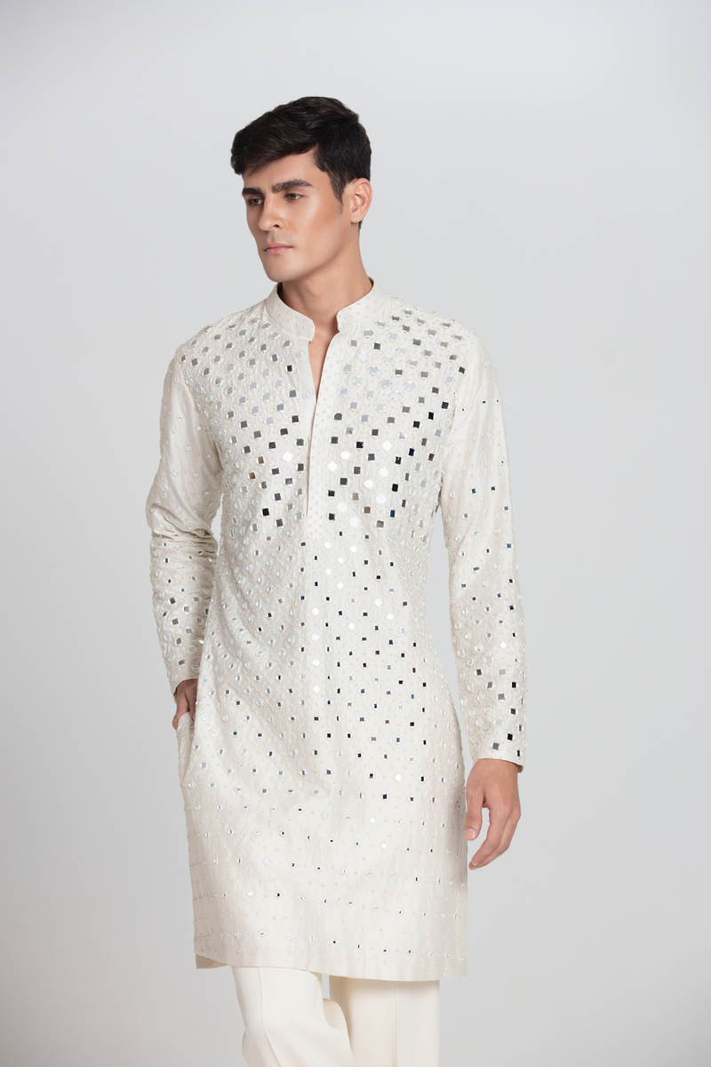 Ombre Mirror Ivory Kurta Set