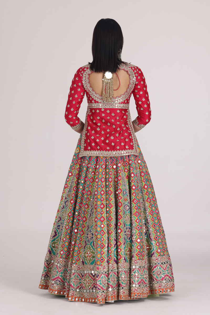 MULTICOLOUR BEGAM CHOLI LEHENGA SET