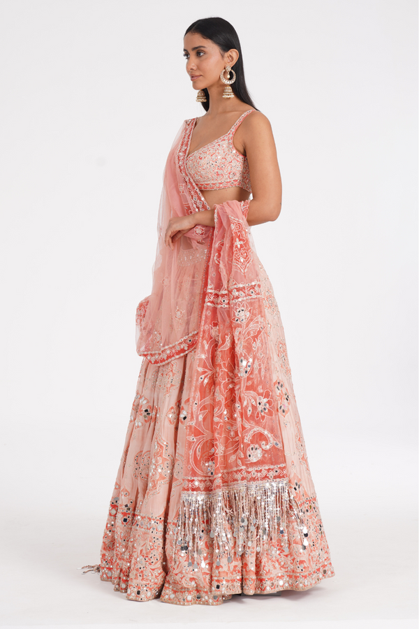 PEACH QUARTS LEHENGA SET