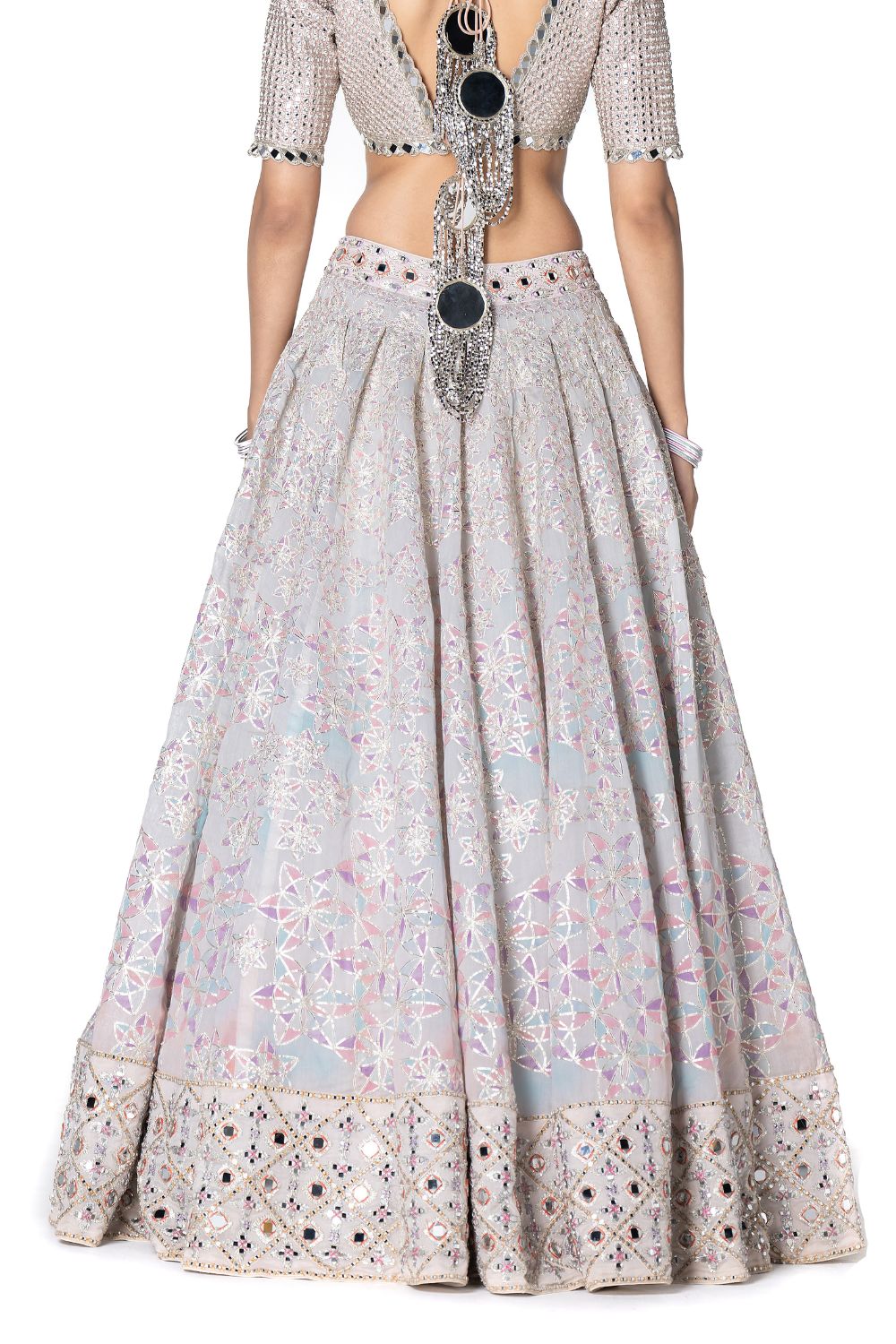 Foil Print Pleated Georgette Lehenga with Mirror Embellished Blouse main image 0