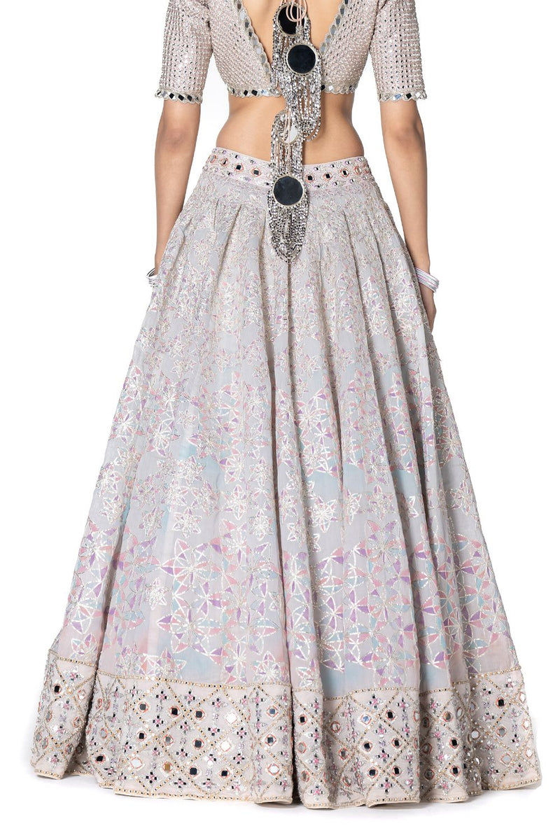 Gotta Mirror Embellished Blouse With Printed Gotta Skirt