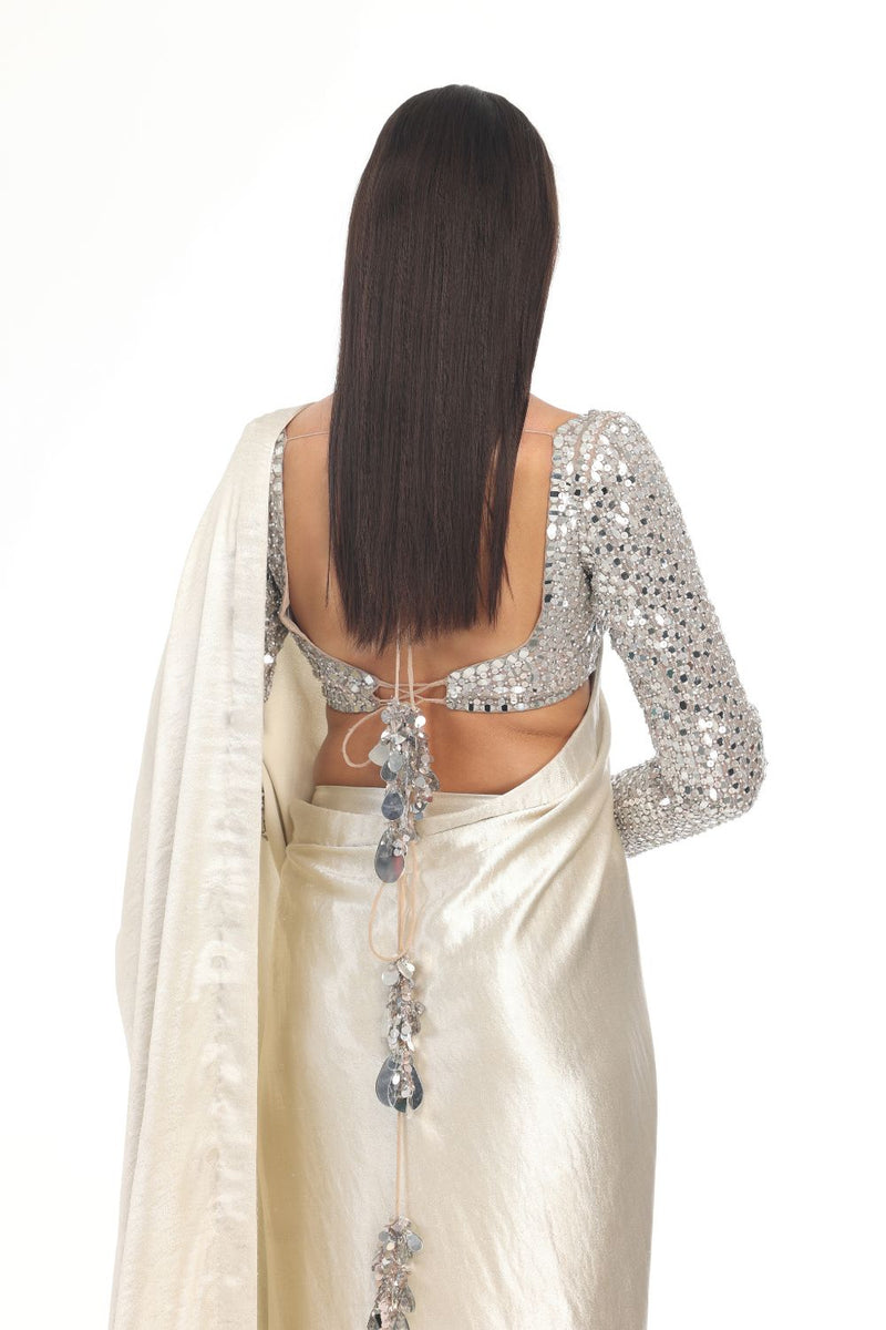 Ivory embellished blouse saree