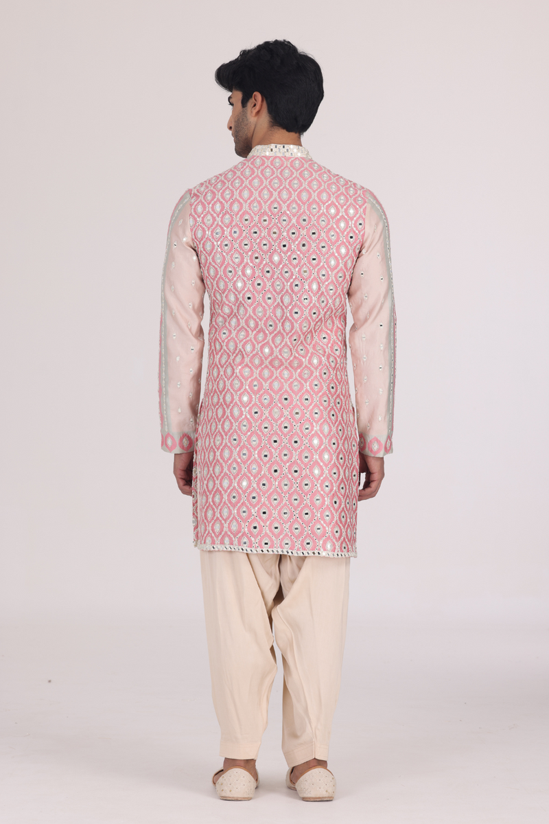 PEACH PEARL IVORY PRINTED KURTA