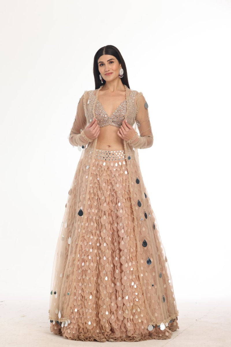 blush applique lehenga jacket set