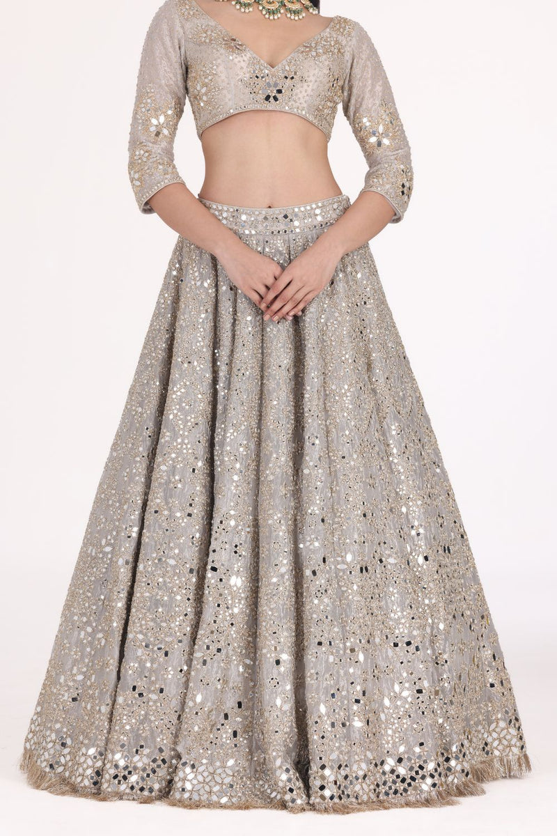 SILVER TISSUE EMBELLISHED LEHENGA SET