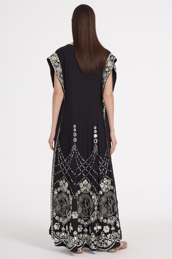 Charcoal black hand embroidered kaftan