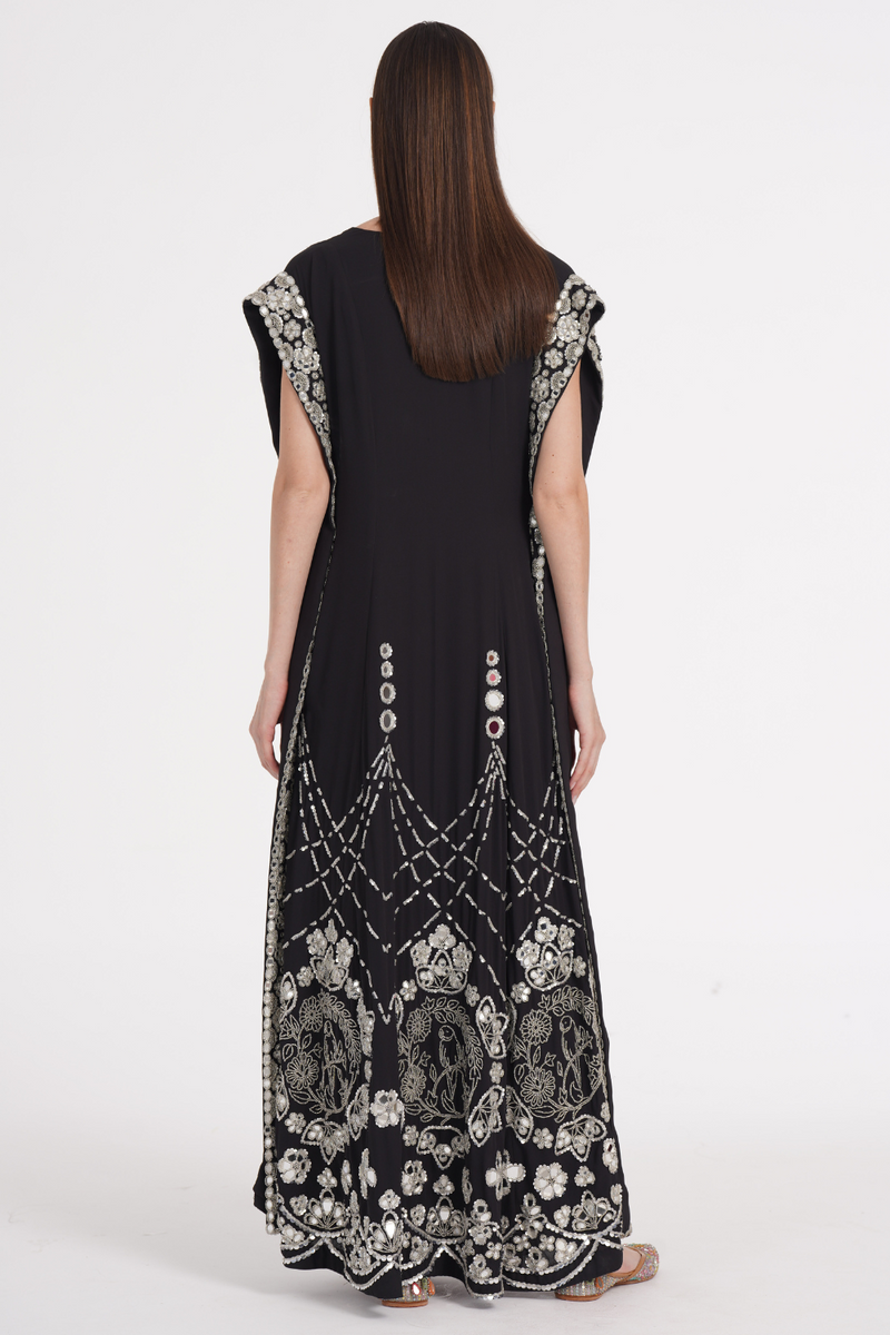 Charcoal black hand embroidered kaftan