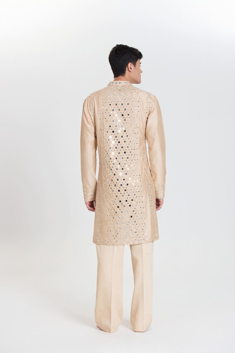 Beige Grid Kurta Set