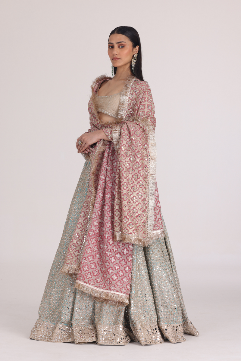 SKYBLUE PINK LEHENGA SET