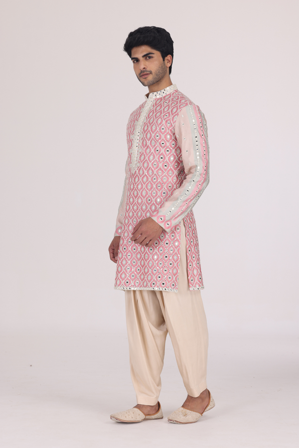 PEACH PEARL IVORY PRINTED KURTA