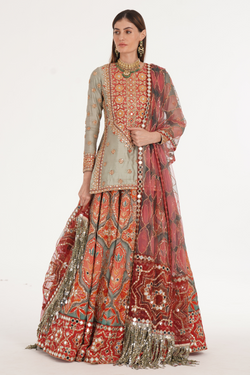 RUBY FOREST SMOKE LEHENGA SET