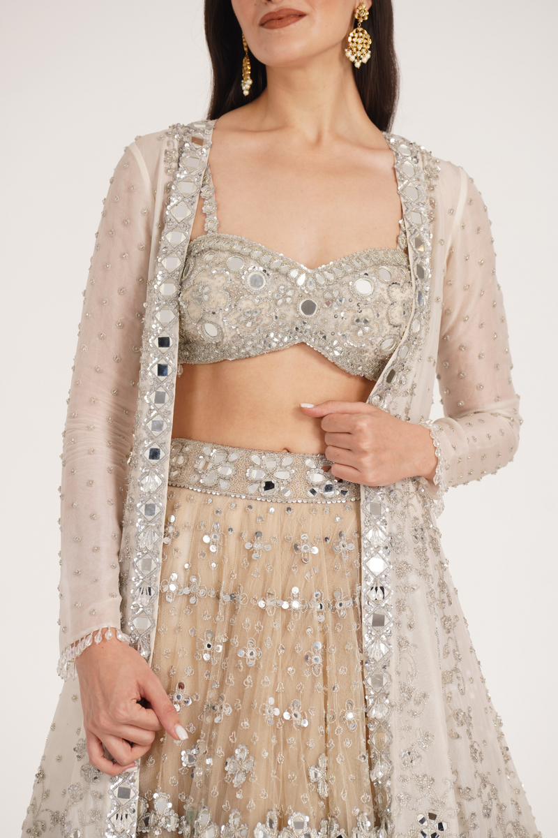 DUSTY IVORY JACKET LEHENGA SET