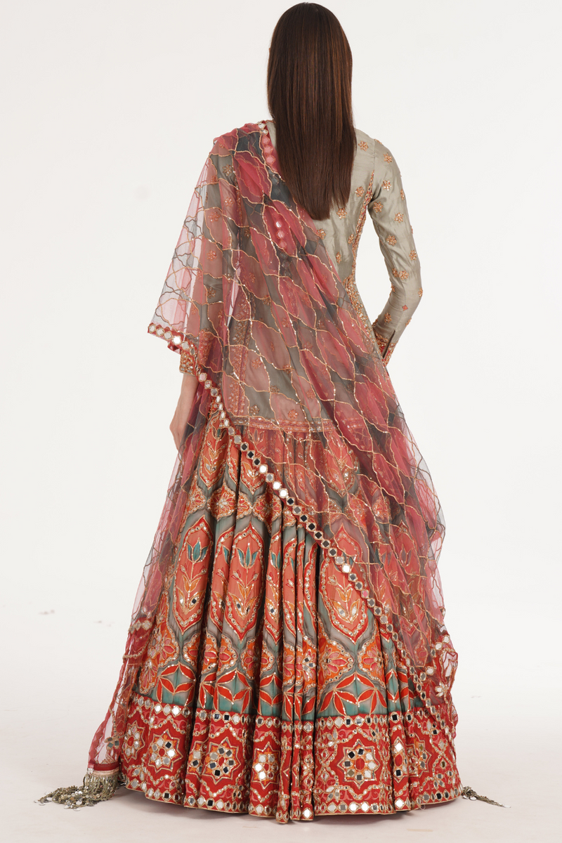 RUBY FOREST SMOKE LEHENGA SET