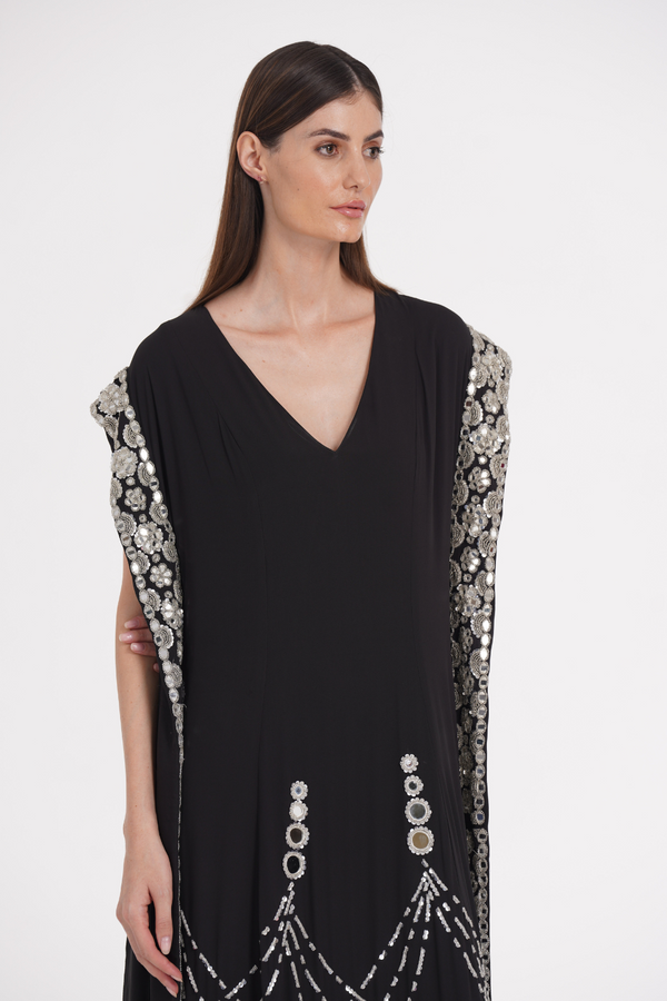 Charcoal black hand embroidered kaftan