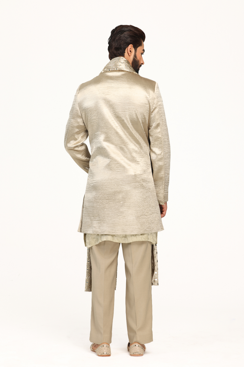 Gold sherwani with embellished stole