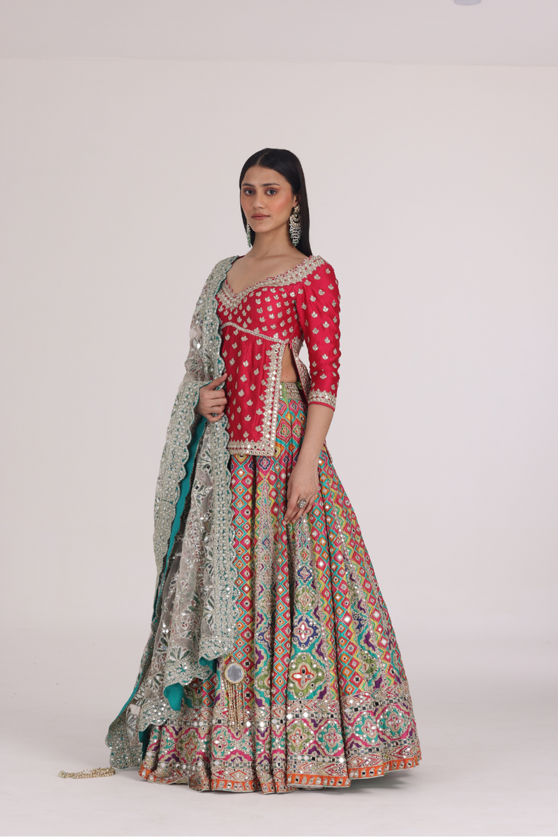 MULTICOLOUR BEGAM CHOLI LEHENGA SET