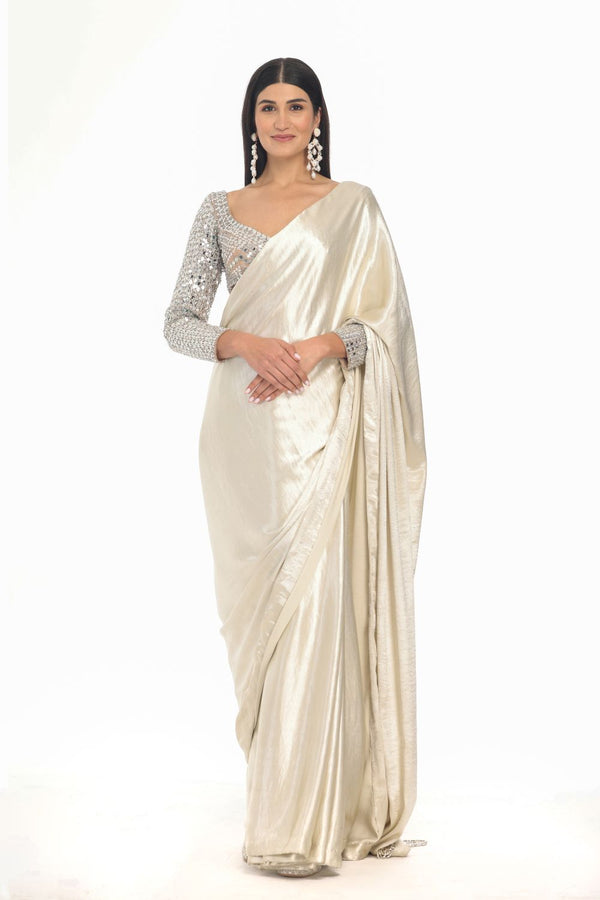 Ivory embellished blouse saree