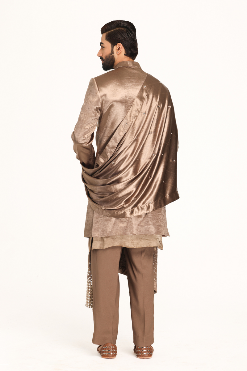 Brown sherwani with embellished stole