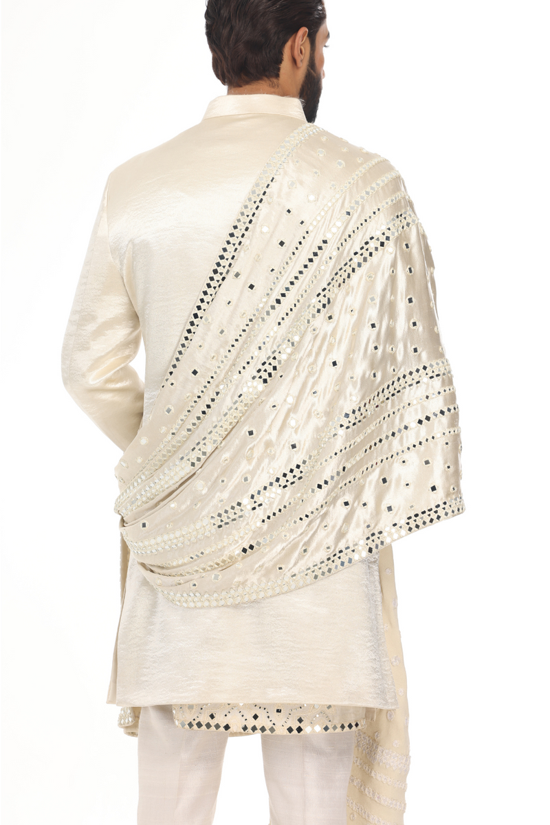 Ivory sherwani with embellished stole