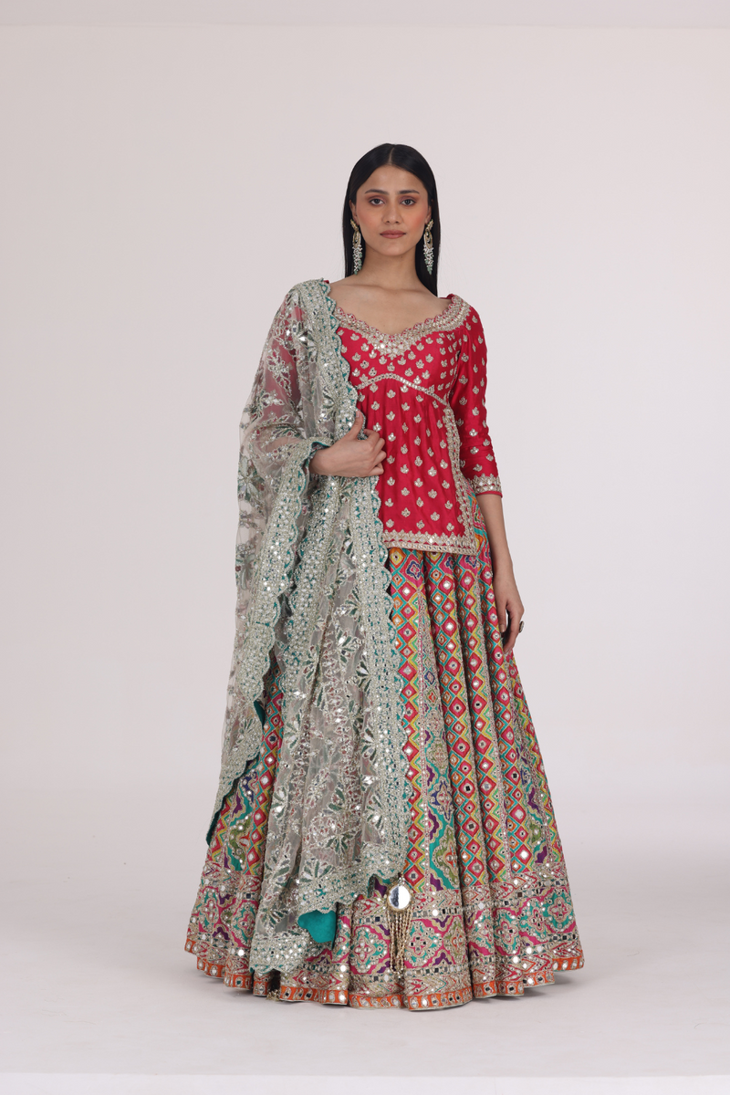 MULTICOLOUR BEGAM CHOLI LEHENGA SET