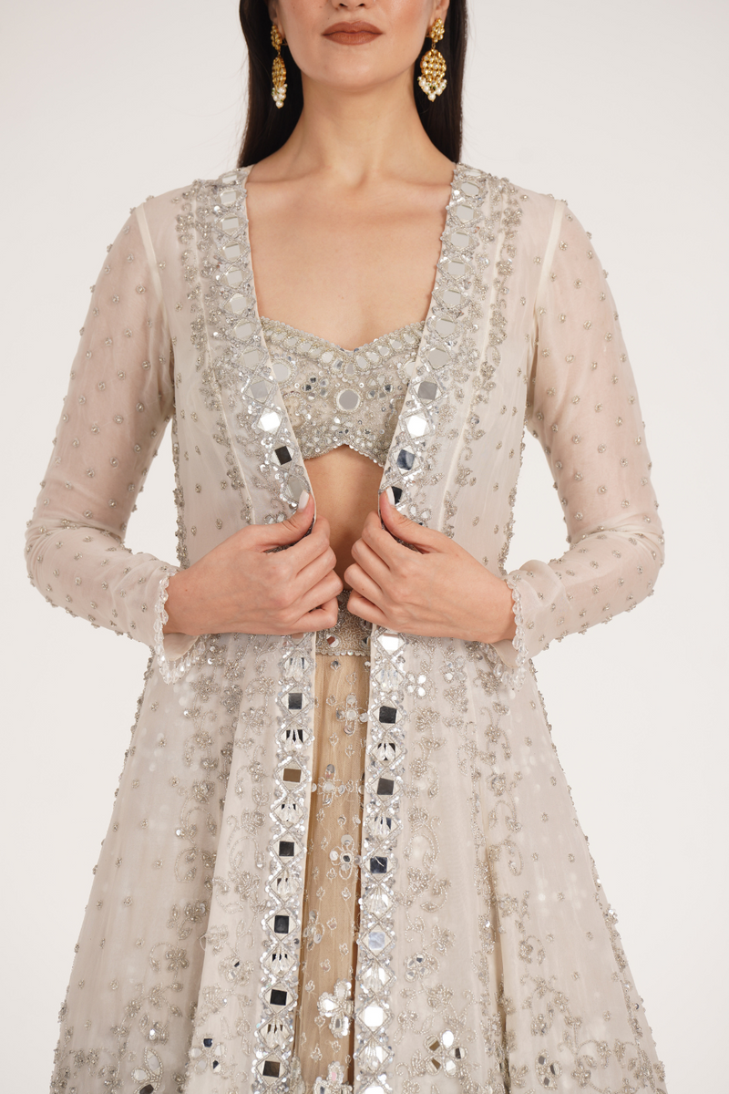 DUSTY IVORY JACKET LEHENGA SET